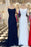 Spaghetti Strap Backless Light Sky Blue Mermaid Prom Dresses - Dark Navy - Prom Dresses