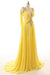 Backless A Line Yellow Beading Prom Dress - Prom Dresses