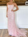 Backless Mermaid Pink Lace Long Prom Dresses, Mermaid Pink Formal Dresses, Pink Lace Evening Dresses 