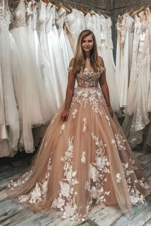 Ball Gown Long Off the Shoulder Tulle Quinceanera Dress with Lace Appliques - Prom Dresses