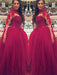 Ball Gown Long Sleeves High Neck Applique Floor-Length Tulle Dresses - Prom Dresses
