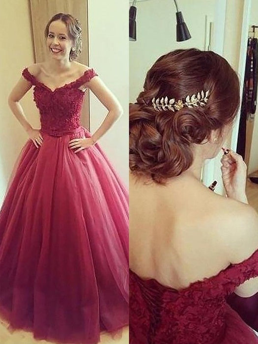 Ball Gown Off-the-Shoulder Applique Sleeveless Floor-Length Tulle Dresses - Prom Dresses