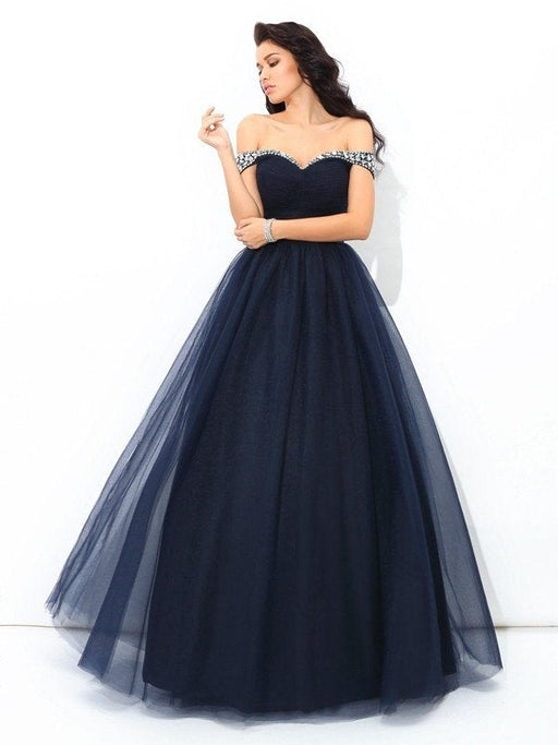 Ball Gown Off-the-Shoulder Beading Sleeveless Long Net Quinceanera Dresses - Prom Dresses
