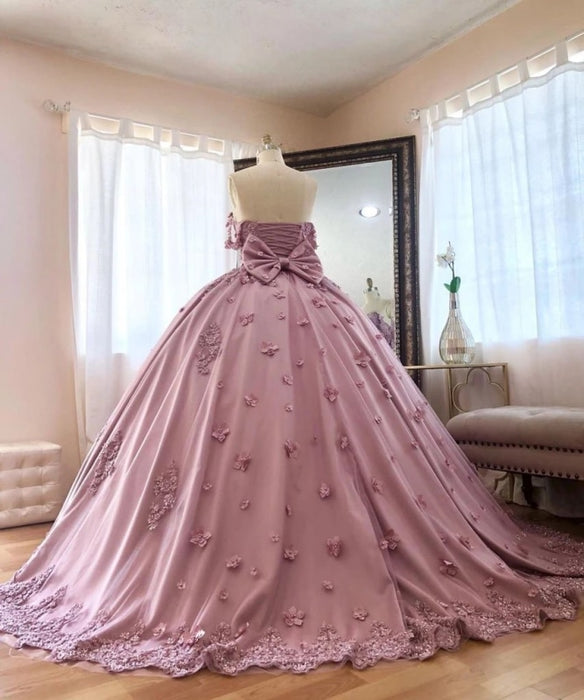 Ball Gown Off the Shoulder Tulle Quinceanera with Lace Appliques Puffy Prom Dress - Prom Dresses