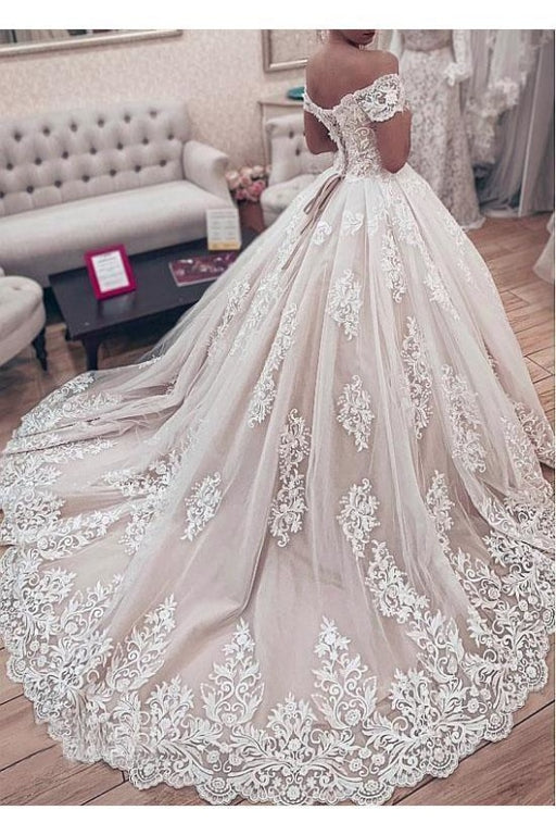 Ball Gown Off the Shoulder with Lace Appliques Gorgeous Wedding Dress - Wedding Dresses