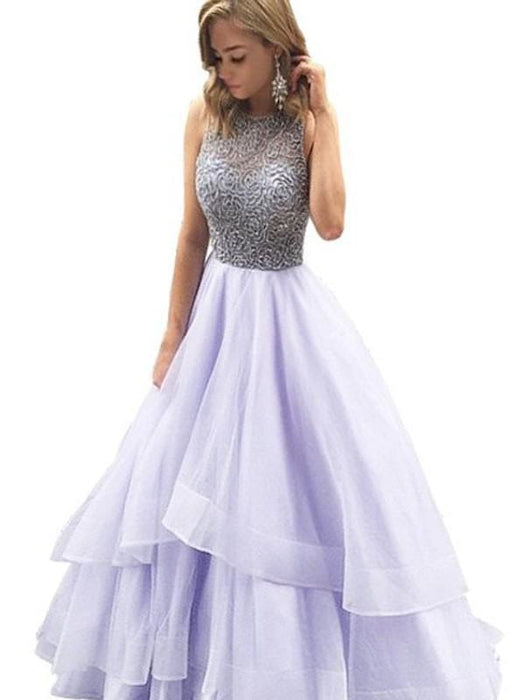 Ball Gown Organza Scoop Sleeveless Floor-Length With Beading Dresses - Prom Dresses