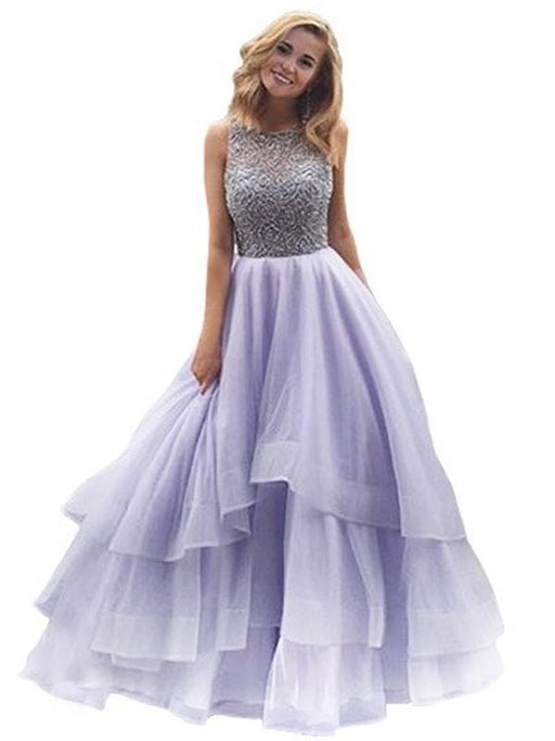 Ball Gown Organza Scoop Sleeveless Floor-Length With Beading Dresses - Prom Dresses