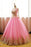 Ball Gown Pink Tulle Prom with Gold Appliques Long Sleeves Quinceanera Dress - Prom Dresses