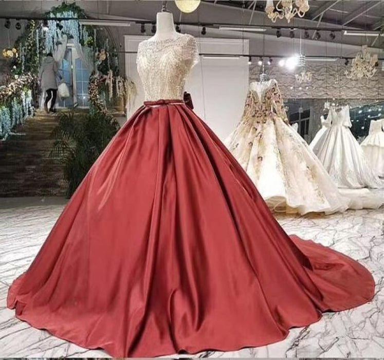 Ball Gown Satin Dress Simple Long Prom Dresses Cheap - Bridelily Ball Gown Satin Dress Simple Long Prom Dresses Cheap - Bridelily
