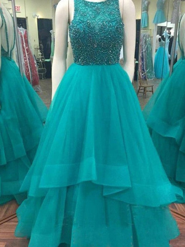 Ball Gown Sleeveless Jewel Beading Floor-Length Organza Prom Dresses main image 1