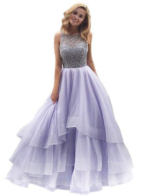 Ball Gown Scoop Sleeveless Floor-Length Beading Organza Dresses - Prom Dresses