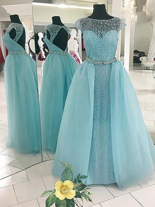 Ball Gown Sleeveless Bateau Beading Floor-Length Tulle Dresses - Prom Dresses