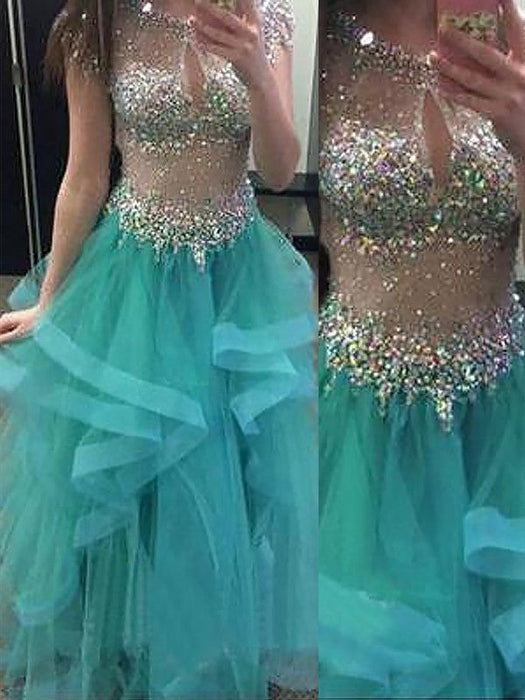 Ball Gown Sleeveless Jewel Beading Floor-Length Organza Dresses - Prom Dresses