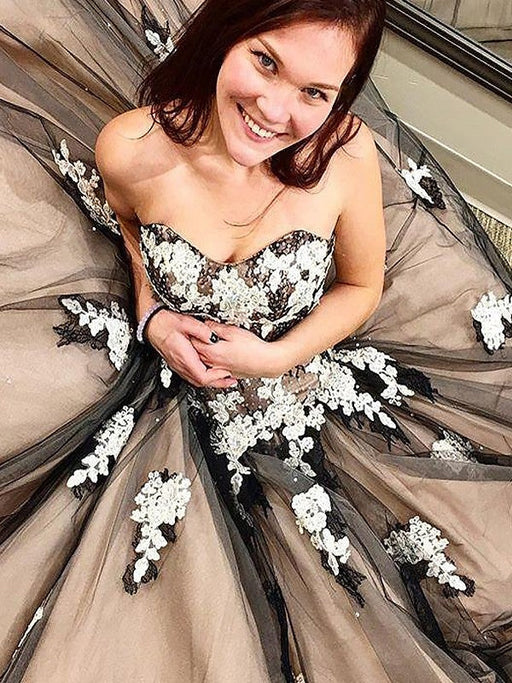 Ball Gown Sleeveless Sweetheart Applique Floor-Length Tulle Dresses - Prom Dresses