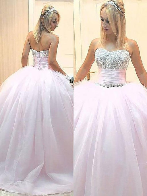 Ball Gown Sleeveless Sweetheart Beading Floor-Length Tulle Dresses - Prom Dresses