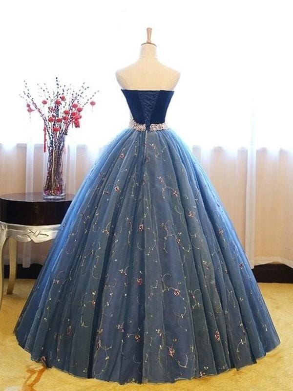 Ball Gown Sleeveless Sweetheart Floor-Length Beading Net Prom Dresses main image 1