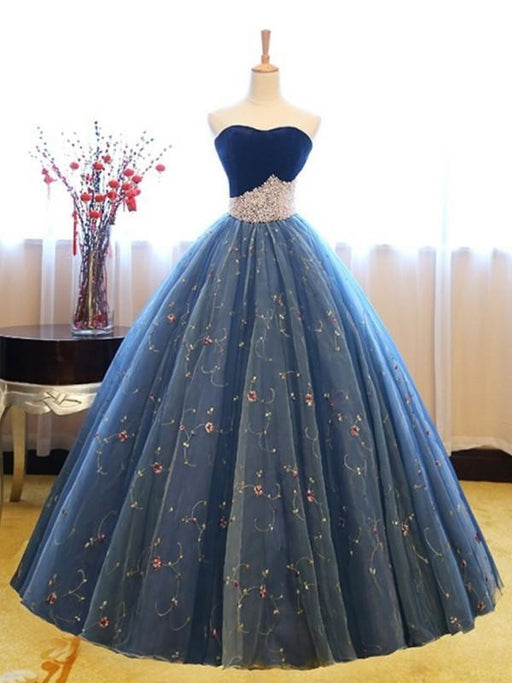 Ball Gown Sleeveless Sweetheart Floor-Length With Beading Net Dresses - Prom Dresses