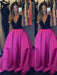 Ball Gown Sleeveless V-neck Ruffles Floor-Length Satin Dresses - Prom Dresses