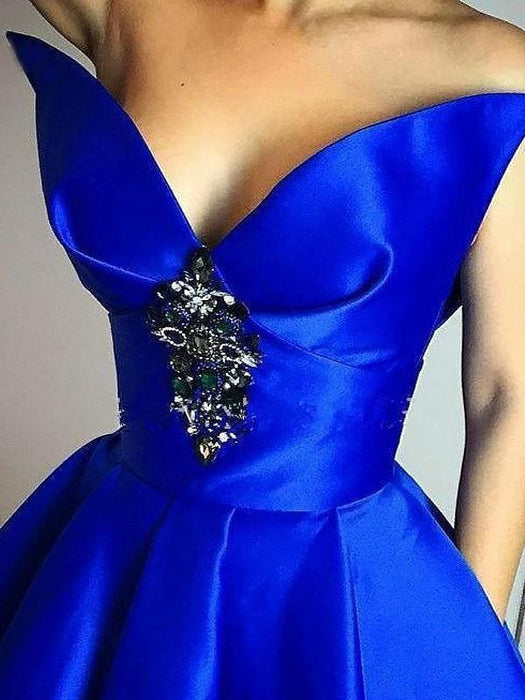 Ball Gown Sleeveless V-Neck With Ruffles Floor-Length Satin Dresses - Prom Dresses