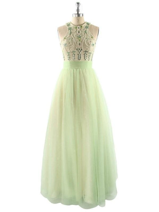 Ball Gown Sleeveless With Beading Floor-Length Tulle Prom Dresses - Prom Dresses