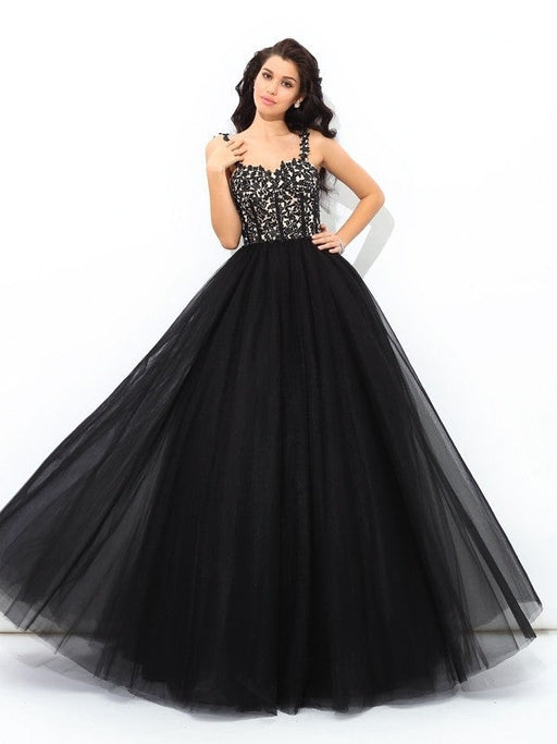Ball Gown Straps Applique Sleeveless Long Net Quinceanera Dresses - Prom Dresses
