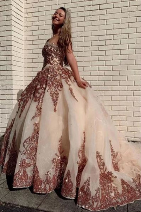 Ball Gown Sweetheart Prom Dress with Appliques Gorgeous Puffy Party Dresses - Prom Dresses