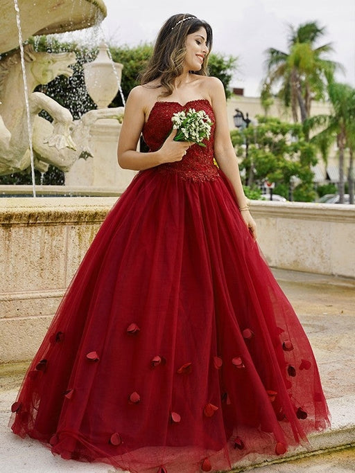 Ball Gown Tulle Applique Sweetheart Sleeveless Floor-Length Dresses - Prom Dresses