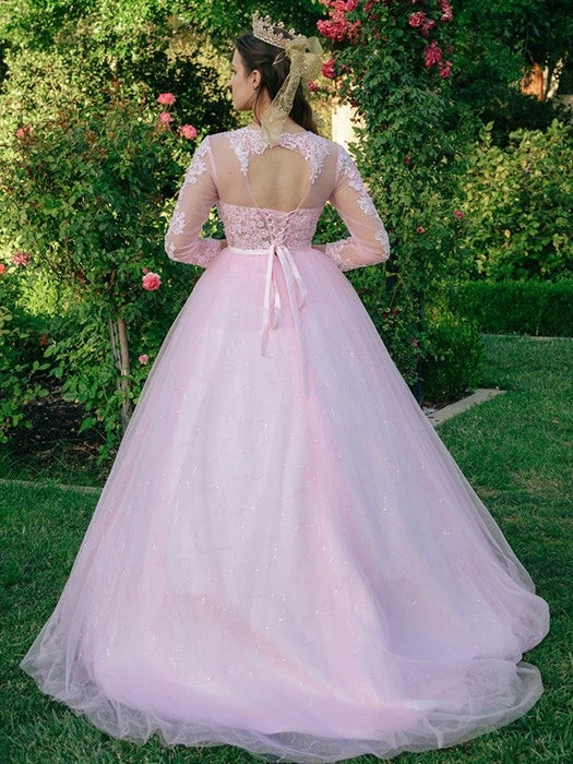 Ball Gown Tulle Scoop Lace Long Sleeves Sweep/Brush Train Dresses - Prom Dresses
