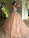 Ball Gown V-neck Sleeveless Floor-Length Beading Tulle Dresses - Prom Dresses