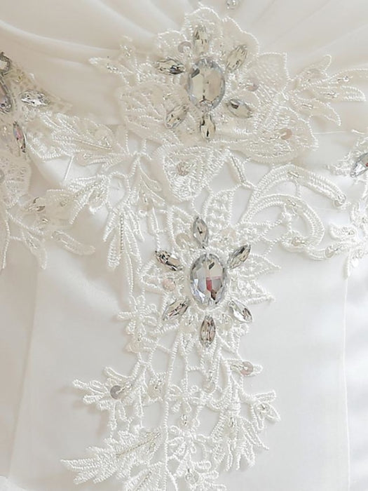 Ball Gown Wedding Dresses Sweetheart Neckline Floor Length Organza Strapless Glamorous Sparkle & Shine with Beading Flower 2020 - wedding 