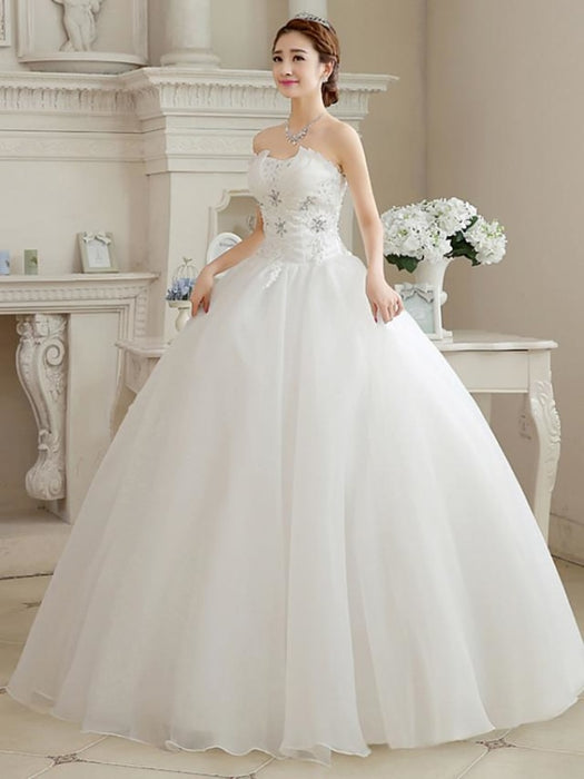 Ball Gown Wedding Dresses Sweetheart Neckline Floor Length Organza Strapless Glamorous Sparkle & Shine with Beading Flower 2020 - wedding 