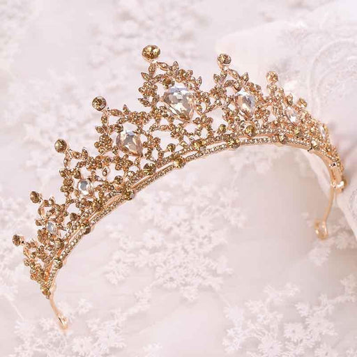 Baroque Gold Champagne Crystal Tiaras | Bridelily - tiaras