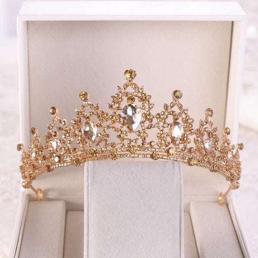 Baroque Gold Champagne Crystal Tiaras | Bridelily - Champagne - tiaras
