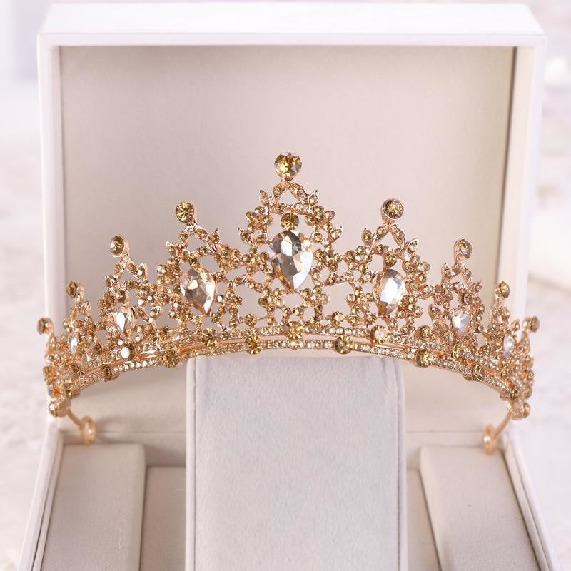 Baroque Gold Champagne Crystal Tiaras | Bridelily - Champagne - tiaras