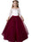 Flower Girl Dresses Bateau Neck Tulle 3/4 Length Sleeves Floor Length Princess Silhouette Sash Kids Party Dresses