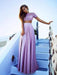 Bateau Short Sleeves Satin Floor-Length With Lace Two Piece Dresses - Prom Dresses
