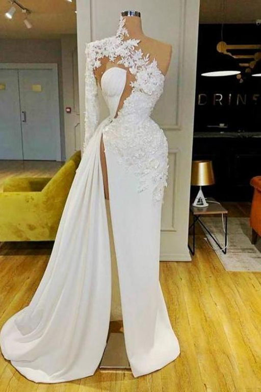 White Mermaid Evening Dress with Long Sleeves