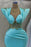 Satin Emerald Prom Dress with Applikation Sleeves and Lang Mermaid