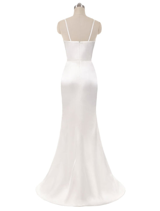 Beach Wedding Dresses Mermaid Sleeveless Evening Dresses V Neck Straps Split Ivory Bridal Gown With Court Train