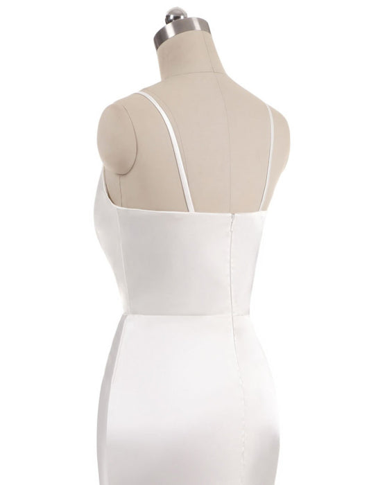 Beach Wedding Dresses Mermaid Sleeveless Evening Dresses V Neck Straps Split Ivory Bridal Gown With Court Train