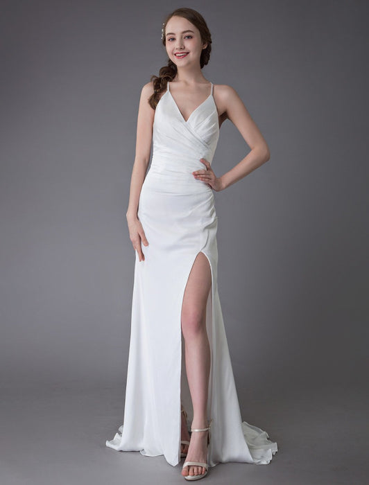 Beach Wedding Dresses Sexy Bridal Dress High Split Ivory Sheath Straps Bridelily Beach Wedding Dresses Sexy Bridal Dress High Split Ivory Sheath Straps Bridelily