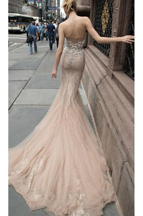 Beaded Illusion Strapless Sweetheart Sexy Party Prom/Evening Dresses - Prom Dresses