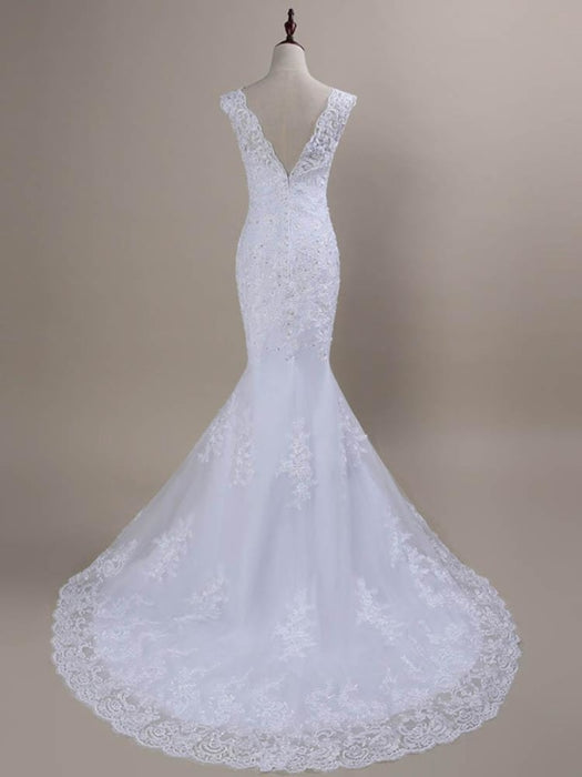 Beaded Lace Backless Mermaid Wedding Dresses - wedding dresses