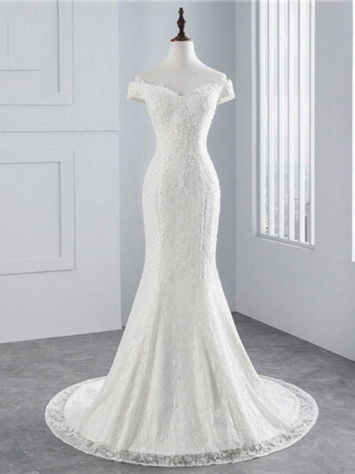 Beading Appliques Lace-up Mermaid Wedding Dresses - ivory / Floor Length - wedding dresses