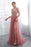 Beading V neck Pink High Split Tulle Sweep Train Sleeveless Evening Gown with Sequins - Prom Dresses