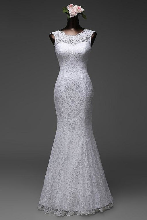 Beautiful Appliques Court Train Lace up Pure White Mermaid Wedding Dresses - wedding dresses