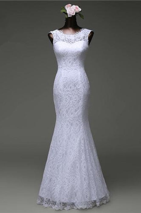 Beautiful Appliques Court Train Lace up Pure White Mermaid Wedding Dresses - White / 2 - wedding dresses