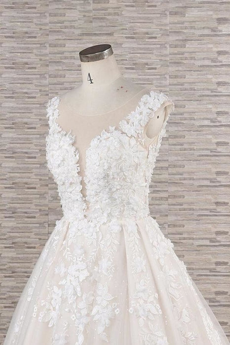 Beautiful Lace Appliques Tulle A-line Wedding Dress - Wedding Dresses