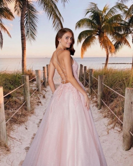 Beautiful pink Prom dresses with lace Evening Swing Dress - Prom Dresses