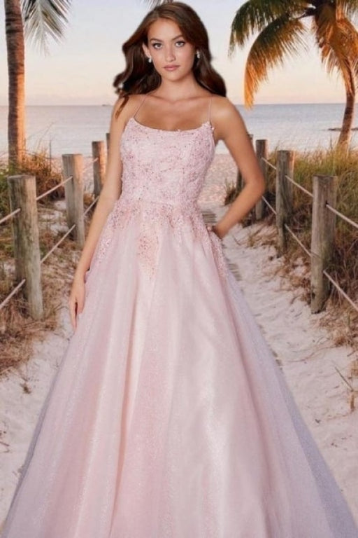 Beautiful pink Prom dresses with lace Evening Swing Dress - Prom Dresses